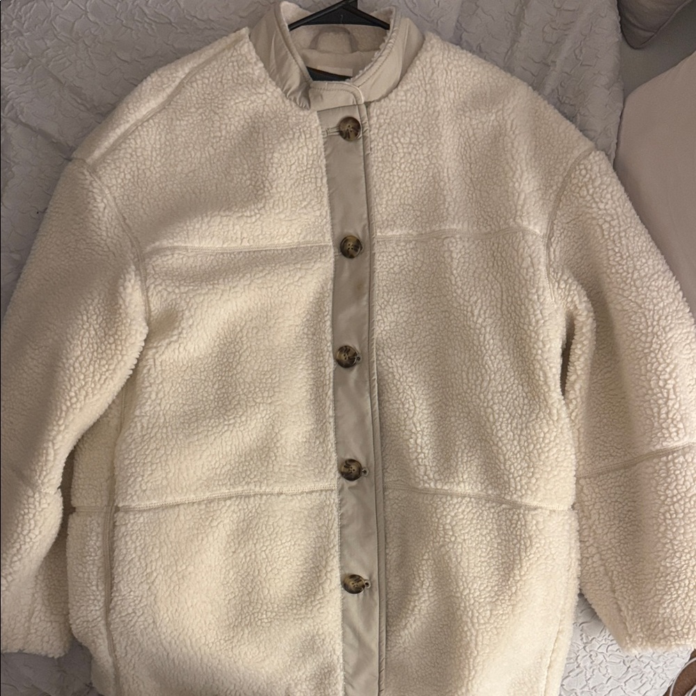 Over Sized Cream Sherpa Button-Front Jacket